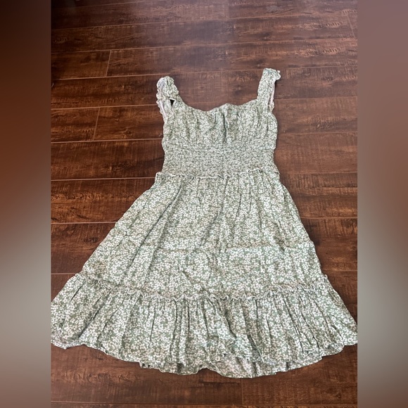 shein green and white floral print summer dress - Picture 3 of 3